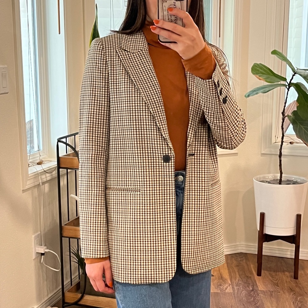 Treasure & Bond Beige Plaid Blazer XXS